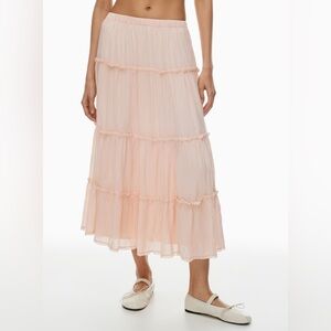 Aritzia Peach Tiered Midi Skirt
